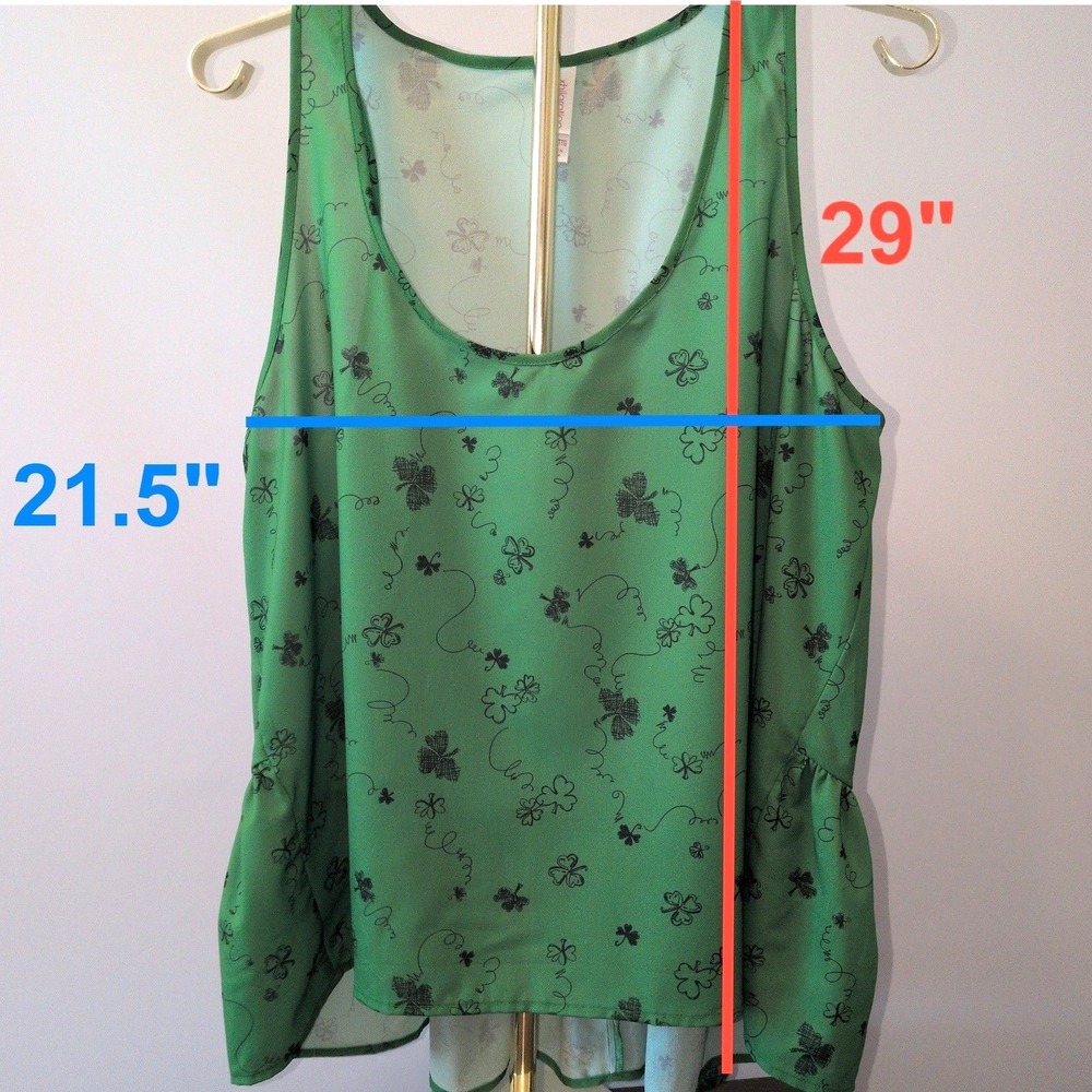 Xhilaration Peplum Top Women XXL Green Shamrock Clover Sleeveless Scoop Neck - Picture 2 of 10